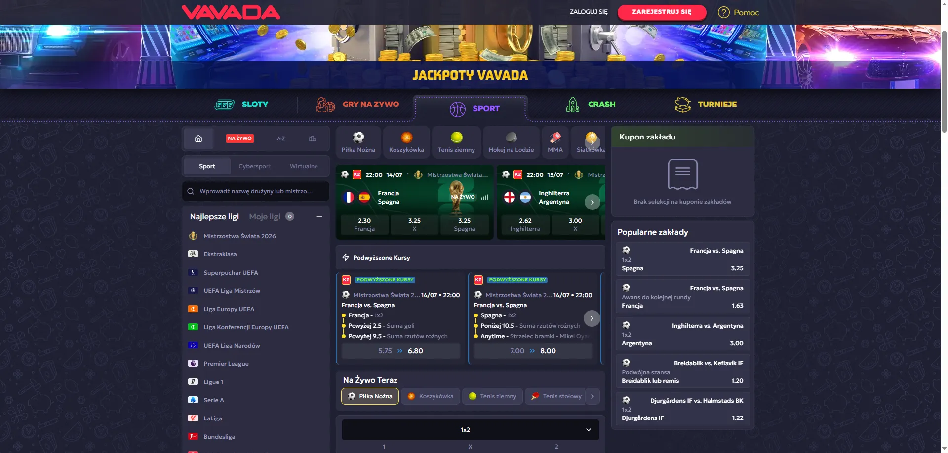 Zakłady sportowe online w Vavada Casino &mdash; obstawianie mecz&oacute;w